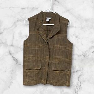 Isabella Bird tan Brown Plaid linen blend Women's Vest small